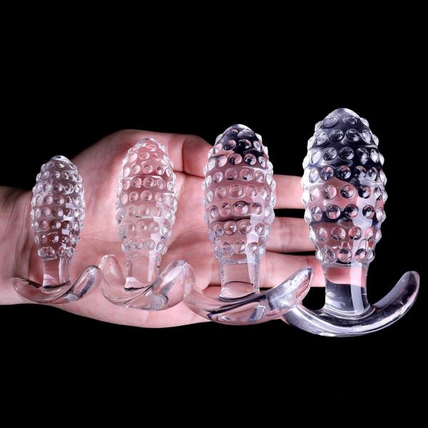 ミニ アナルプラグ アナルビーズ イボ付き女性用 4点セット 初心者 小さめ パイナップルの形 あなるぷらぐ アナル段階進み可 透明 105